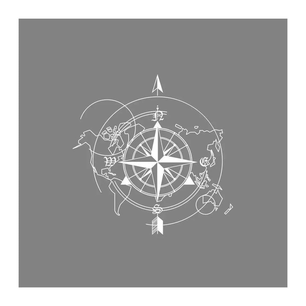 Sticker boussole voiture et carte du monde pour décorer un camping-car blanc 45x45cm