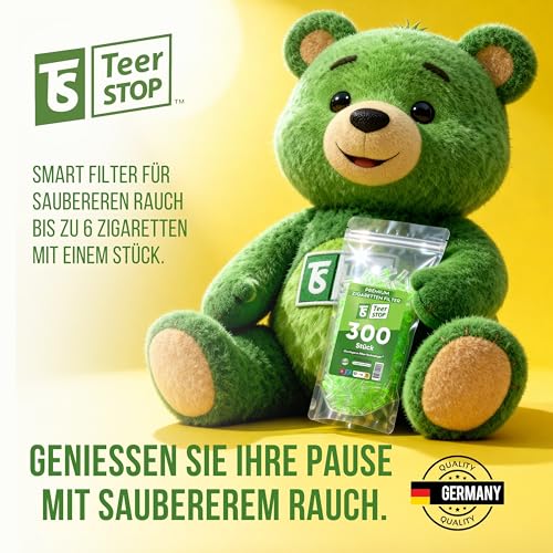 TS Teer Stop Premium Zigarettenfilter Aufsatz, 300 Plastik Filter Zigaretten, 8mm, Mikrofilter für Fertig- & Selbstgedrehte, Wiederverwendbare Zigarettenspitze