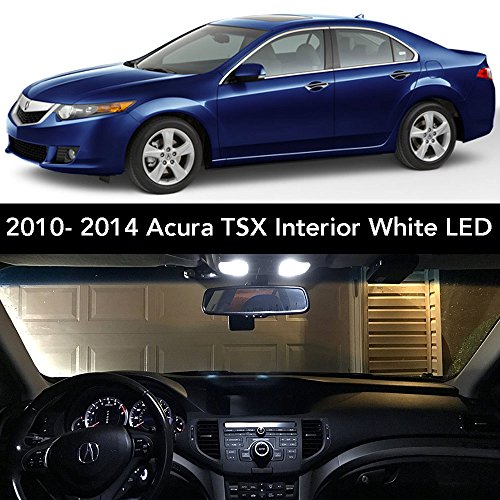 2009- 2014 Fit Acura TSX Interior White LED Kit + License Plate (Complete 15PC Light Bulb Set) (3 Dome/ Map, 4 Vanity, 4 Door/ Courtesy, 2 Trunk, 2 License Tag) Sedan & Wagon -2010, 2011, 2012, 2013