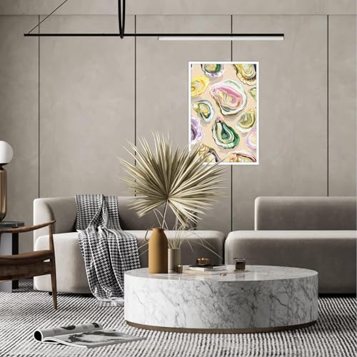 Image of Colorful Oyster Shell Poster Abstract Beachy Shell Canvas Wall Art Retro Summer Coastal Shell Picture Aesthetic Prints Painting For Home Living Room Kitchen Restaurant Wall Decor 12x16in Unframed