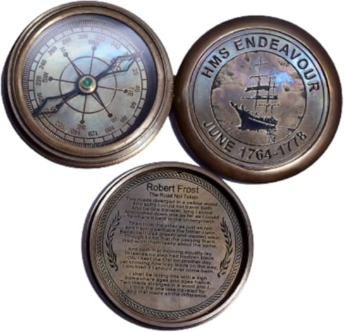 Brújula antigua de latón para excursión, camping, trekking, viaje. Brújula magnética vintage grabada para barco y regalos de bautismo miniatura 2