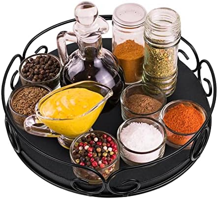 Lazy Susan Organizer Turntable 9inch, TGGDGG Lazy Susan Turntable for Cabinet Kitchen Pantry Fridge Bathroom Storage and Organization, Spice Rack -Wood, Black, 9''
