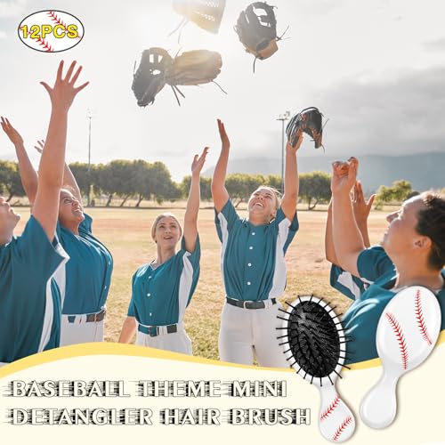 12 Pcs baseball Mini Detangler Brush, Mini Travel Hair Brush, Bristles Plastic Detangling Brush, No Tangle Soft Flexible Bristles for Straight, Curly, Thick Hair for baseballl Team Gift Sport Party — view 6