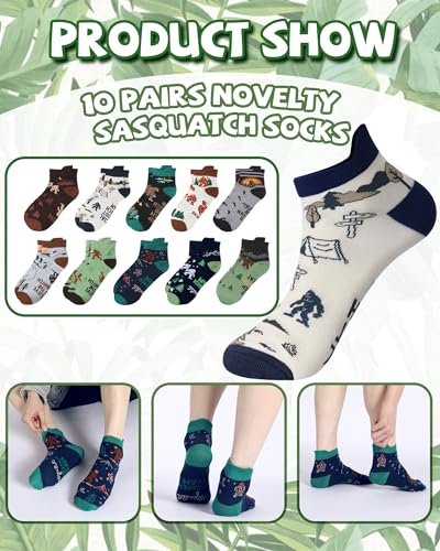Image of Chicingyou 10 Pairs Funny Sasquatch Socks for Men Cool Novelty Outdoor Ankle Socks Birthday Halloween Christmas Gift for Sasquatch Lover