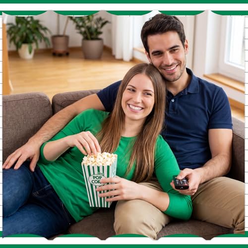 Image of Xinnun 100 Pcs Popcorn Boxes 32 oz Classic Stripe Paper Popcorn Buckets Bulk Disposable Oil Proof Container Vintage Retro Open Top Holders for Movie Night Supply Theater Carnival Party(Green)