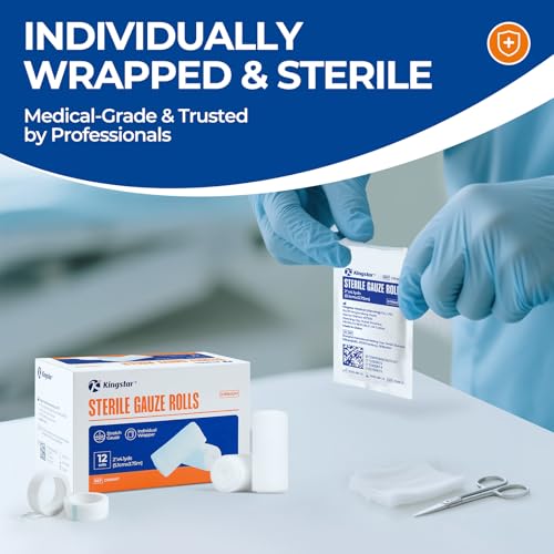 Image of Sterile Gauze Rolls, 2in x 4.1 Yards, 50 Pack Conforming Stretch Gauze Bandage, Firm Support for Dressings and Splints, Latex-Free First Aid Supplies Individually Wrapped with Bonus Tape