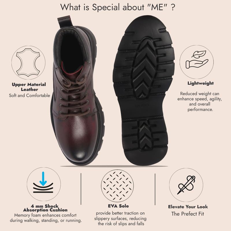 Image of FAUSTO Men Genuine Leather Lace Up Ankle Boots | High Ankle Shoes | Featherlite Memory Cushion Boots | Casual and Work Wear