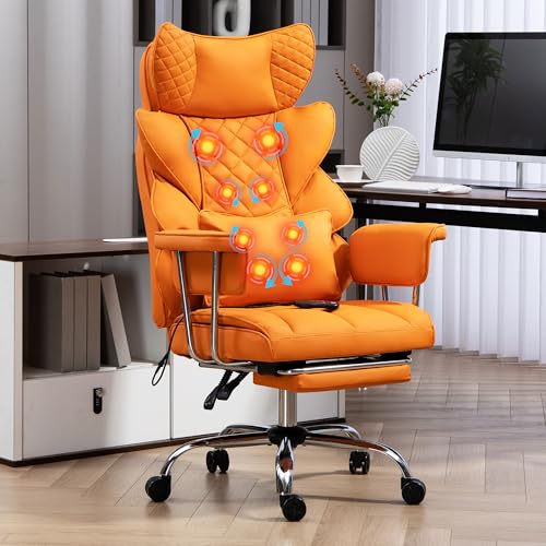 LONXIU Bürostuhl mit Fußstütze - Ergonomischer Gaming- und Chefsessel mit 360° Drehfunktion, 90-135° Verstellbarer Rückenlehne und weichen Armlehnen für optimalen Komfort (Mit Massage, Orange) LONXIU Bürostuhl mit Fußstütze - Ergonomischer Gaming- und Chefsessel mit 360° Drehfunktion, 90-135° Verstellbarer Rückenlehne und weichen Armlehnen für optimalen Komfort (Mit Massage, Orange)