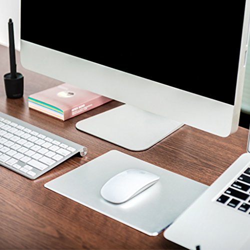 Qcute Mouse Pad, Gaming Aluminum Mouse Pad 9.45 X 7.87 Inch W Non-Slip Rubber Base & Micro Sand Blasting Aluminum Surface For Fast And Accurate Control (Large Silver) #TOP5