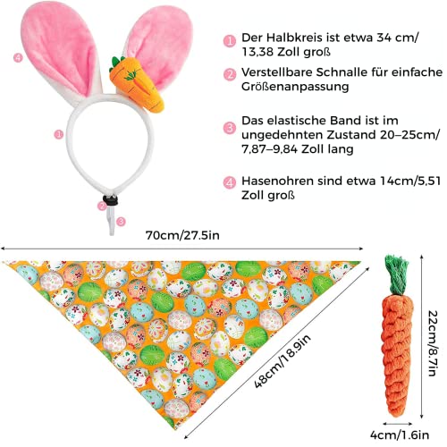 Dorakitten Dog Easter Costumes – Adorable Bunny Ears Headband Cute Dog Bandana Funny Carrot Shape Rope Teeth Cleaning Dog Chew Toys Gifts for Pet Puppy 4 PCS Dorakitten Dog Easter Costumes – Adorable Bunny Ears Headband Cute Dog Bandana Funny Carrot Shape Rope Teeth Cleaning Dog Chew Toys Gifts for Pet Puppy 4 PCS