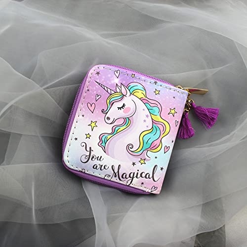 MayeBridge Cute Rainbow Unicorn Wallet for Gilrs Christmas Gift Unicorn Coin Purse Women’s Printed Zip Around Wallet Girls Christmas Gift(Purple unicorn0514)3