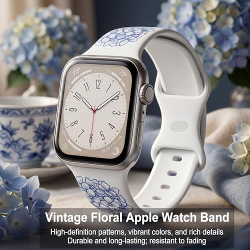 Image of Floral Band Compatible with Apple Watch Bands for Women 40mm 42mm 41mm 38mm 44mm 45mm 46mm 49mm, Cute Pattern Flower Soft Silicone Sport Strap for iWatch Series Ultra 11 10 SE 9 8 7 6 5 4 3 2