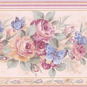 Concordwallcoveringswallpaperborderfloralpatternrosesbutterfliesforbedroomlivingroombeigepinkblue15feetby7inches29427 Urban Country Home Decor Concord wallcoveringswallpaper border floral pattern roses butterflies for bedroom living room beige pink blue 15 feet by 7 inches 29427 urban country home decor
