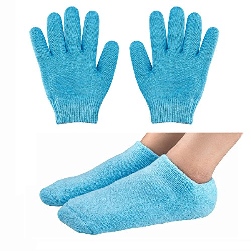 Gel Moisturizing Spa Gloves and Socks Soft Cotton with Thermoplastic Gel Repair and Heal Eczema Cracked Dry Skin (Gloves+socks)