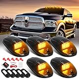 FICOLPO Universal Cab Roof Clearance Light, 5 Pcs LED Top Marker Running Light Compatible with Dodge Ram 2003-2018 1500 2500 3500 4500 5500, Ford F150, GMC, Vans, POV Vehicle (Amber)