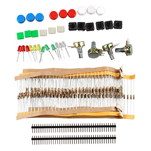 HALJIA Kit de componentes electrónicos con interruptores, potenciómetro, LED y resistencias Compatible con Arduino