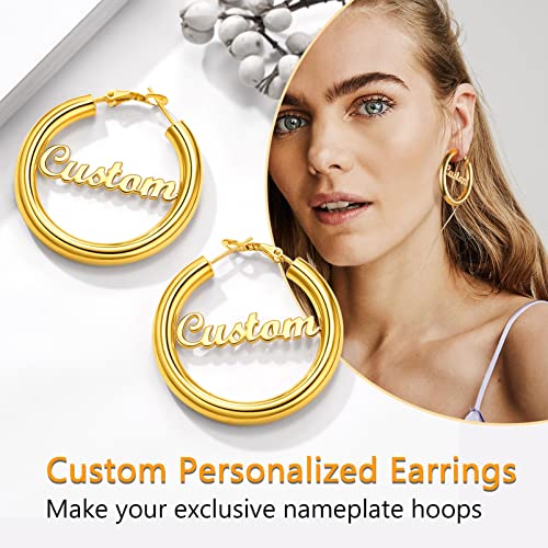 Image of Stainless Steel Chunky Hoop Earrings For Women, Minimalist and Chic, Black /Gold Plated, Round Hoops Earrings Hypoallergenic, Size: 30mm /40mm /60mm /80mm, Come with Box