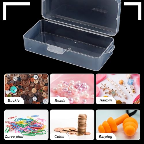 Image of BENECREAT 4 Packs Rectangle Plastic Container Box, 7x3x1.8inch Clear Storage Organizer with Hinged Lid and Hanging Hole for Small Craft Accessories Office Supplies