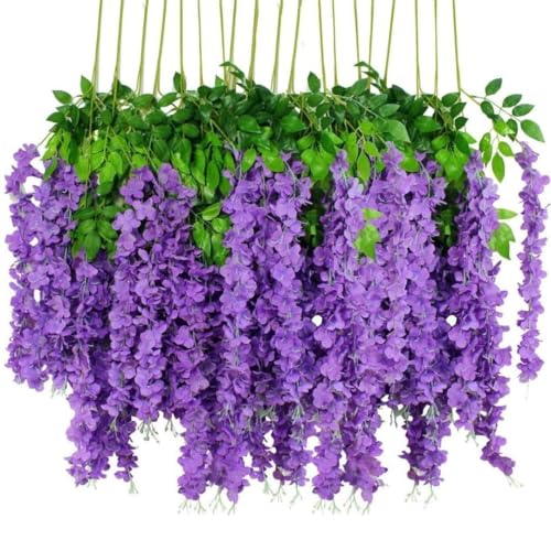 Image of SATYAM KRAFT 6 Pcs (43.2 inch) Artificial Wisteria Vine Garland | Long Silk Hanging Flowers String for Wedding Decoration Items, Shaadi Mandap, Birthday, Festival Event & Home Decor (Dark Purple)