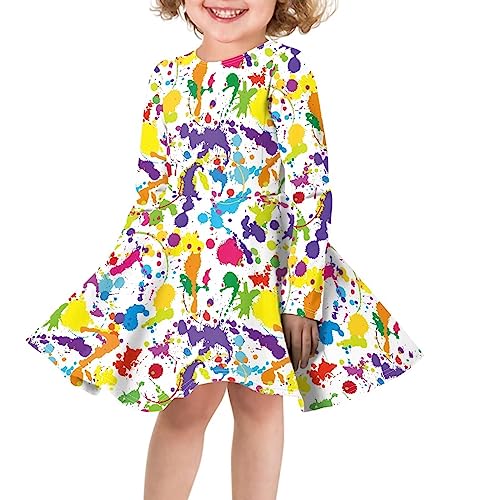 Spring Autumn Long Sleeve Round Neck Pullover Midi Girls Dresses Personalized Pattern Formal Loose Fit Dress for Girls3