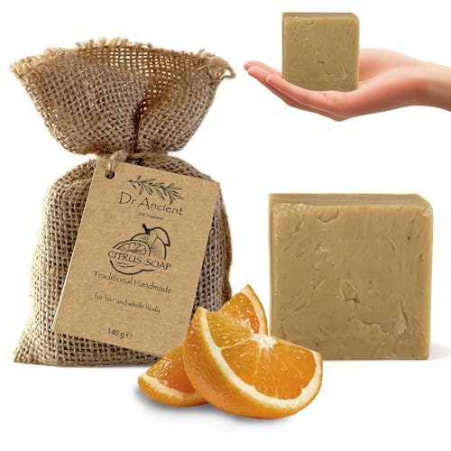 Image of Dr.Ancient Citrus Soap Bar, Organic Soap Bars Handcrafted the Traditional Way, Natural Chemical-Free, Vegan, Used for Face Wash, Body Wash, and Hand Cleansing, Refreshing, Exfoliating