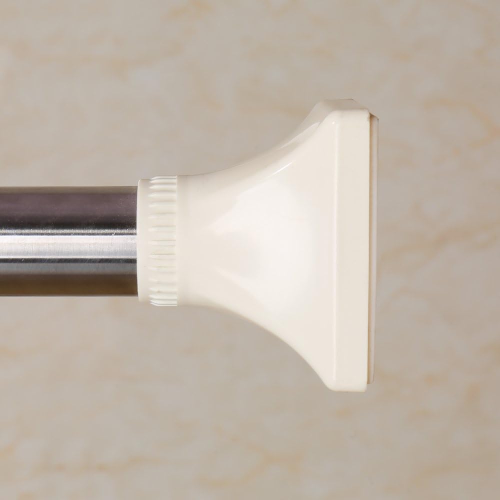 BAOYOUNI Expandable Shower Curtain Rod Straight Clothes Drying Rod Rail Adjustable Heavy Duty Closet Hanging Bar for Bathroom Wardrobe Kitchen Balcony (Ivory, 90-125 Inches)