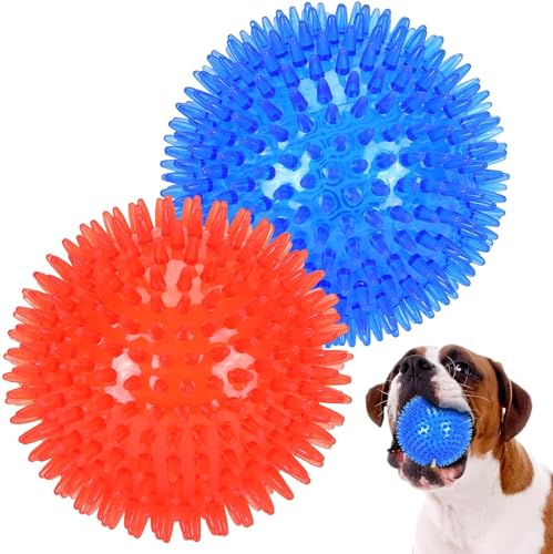 Petizer 2-Pack 11cm Squeaky Ball Toys, Spiky Chew Ball, Floatable Pool Toy, Toss Fetch Toys for Puppy Rubber TPR