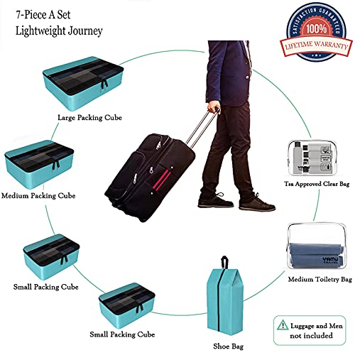 YAMIU Packing Cubes 7-Pcs Travel Organizer Accessories with Shoe Bag & 2 Toiletry Bags - Image 3