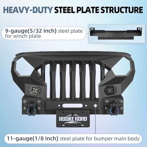 Image of Hooke Road Mad Max Front Bumper Grill w / 2x 18W LED Lights for 2018-2025 Jeep Wrangler JL & Gladiator JT