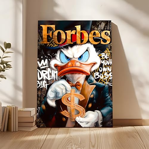 Image of Luxury Cartoon Duck Pop Art Canvas Wall Art Painting For Living Room | Money Motivation Street Art Wall Art Painting | Modern Success-Themed Artwork for Home & Office, 56x86 cm