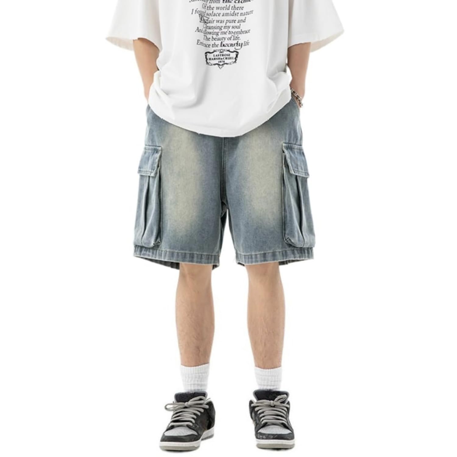 pohadon Men's Y2K Baggy Jean Shorts Denim Jorts Elastic Waist Casual Loose Fit Lightweight Summer Streetwear Grunge Clothes-picture-14