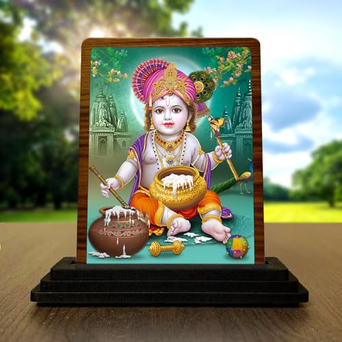 Image of Bal Gopal Wooden Idol - Glossy Finish 7.5x10 cm | Murti for Car Dashboard & Home Temple | Perfect Small Statue for Door Entrance & Puja | Enhance Spaces (bal Gopal)