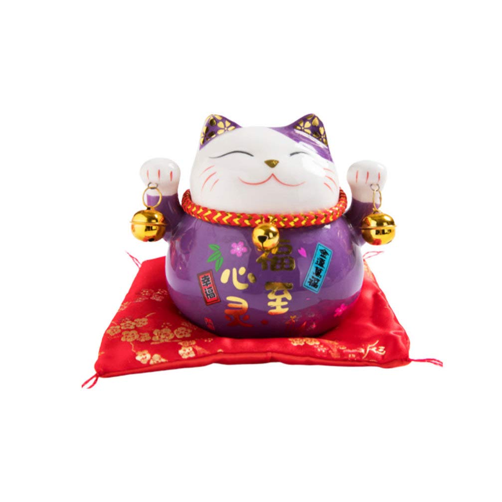 Garneck Lucky Cat Piggy Bank with Two Bells Ceramic Maneki Neko Kitty Coin Bank Porcelain Money Change Pot 2020 New Year Ornament Feng Shui Decor