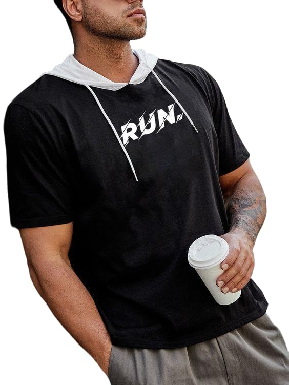 Harry loganGym Workout Shirt for Men, Hooded with Pockets, Black