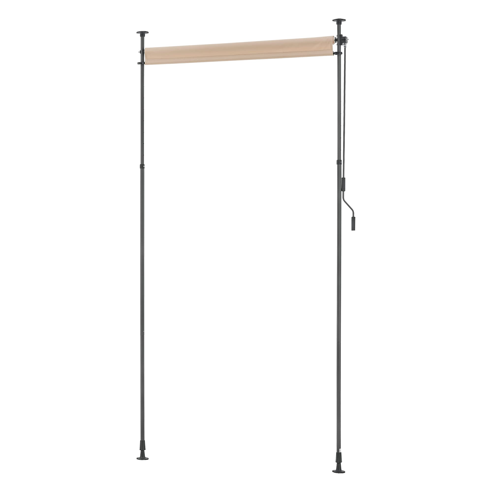 Store Extérieur aux Barres Téléscopiques sans Perçage pour Terrasse Brise-Vue Solide à Manivelle Polyester Aluminium Acier 104 x 270 x 310 cm Sable