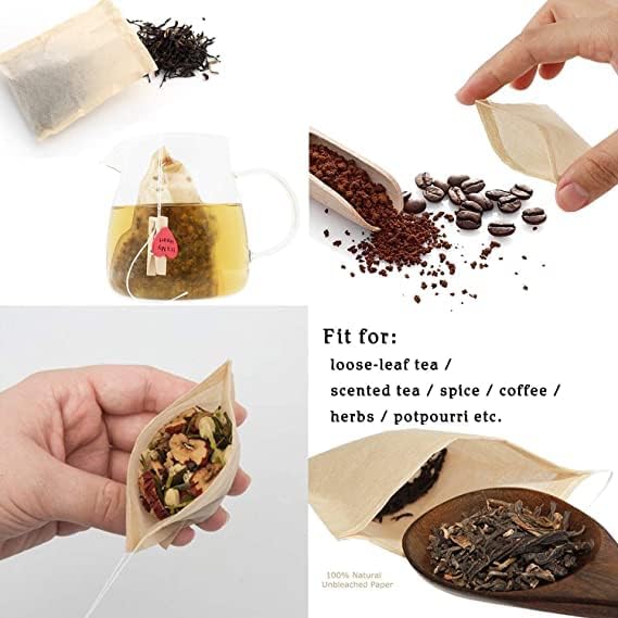 Miniatura 2 de NEPAK 600 bolsas de filtro de té desechables para té suelto, bolsa vacía con cordón para té de hojas sueltas, con papel 100% natural sin blanquear