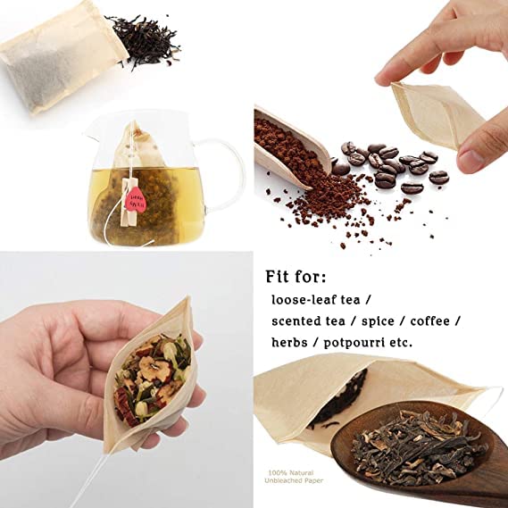 NEPAK 600 Pcs Disposable Tea Filter Bags for Loose Tea,Drawstring Empty Bag for Loose Leaf Tea,with 100% Natural Unbleached Paper(2.76 x 3.54 inch) - Image 3