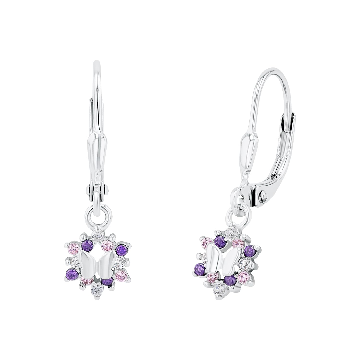 Prinzessin Lillifee earrings 925 Sterling silver girls' children's earrings, with zirconia synth., 2.4 cm, silver, butterfly, comes in jewelry gift box 2036992