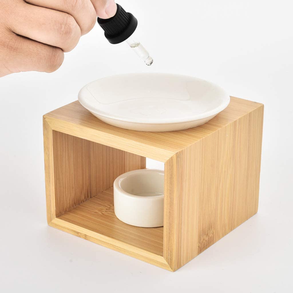 AAPIE Quemador de Aceite Esencial Creativo para el hogar, quemadores de Aceite de Madera de bambú para derretir Cera, Vela de cerámica, Adornos Decorativos para derretir Cera