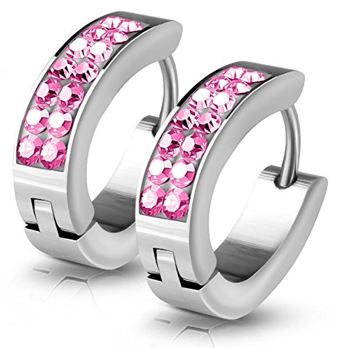 bungsau00ae rosa cristal pendientes plata I acero inoxidable Huggies para las mujeres & hombres