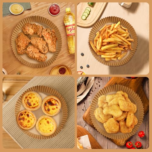 Image of 200pcs Air Fryer Disposable Paper Liner, Non-Stick Disposable Air Fryer Parchment Paper Liners, Baking Paper for Air Fryer Oil-Proof, Water-Proof, Food Grade Parchment(6.3 inch in Bottom, 8 inch on top)