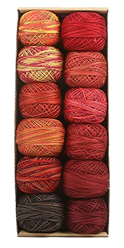 Image of Valdani Pearl Cotton Sz 12 | Fire Balls | 12 Balls | 109 Yds /Ball | 12-Ball Collection, Hand-Dyed Egyptian Cotton, Colorfast, Size 12 (100m /109 yds, 10g ball), Non-Divisible