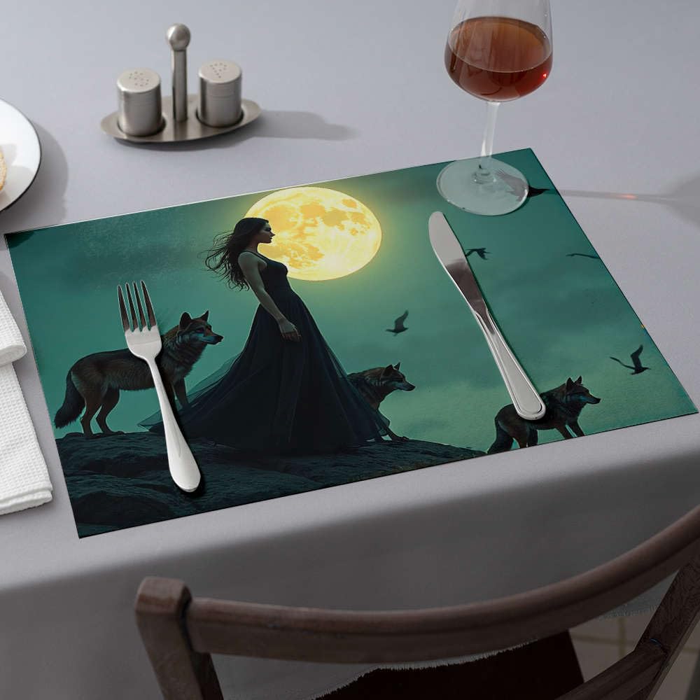 Sets de table roses loups pleine lune lot de 6 dessous d'assiettes