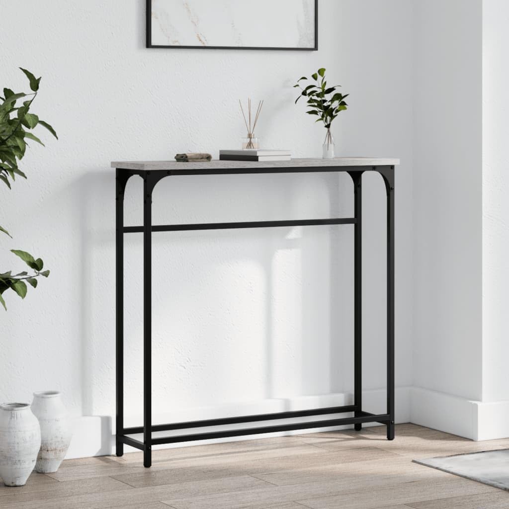SXZenSpace Console Table Grey Sonoma 75 x 19.5 cm Engineered Wood & Metal Frame Slim Hallway with Adjustable Feet for Living Room, Bedroom or Entryway