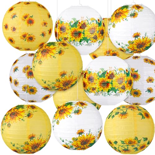 Image of Panelee 12 Pcs Sunflower Paper Lanterns Party Decorations 8 Inch Hanging Round Hanging Paper Party Decorations for Holiday Indoor Outdoor Supplies