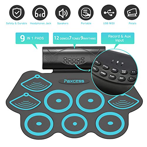image for PAXCESS 9 Pads Electronic Drum Set Rechargeable Drum Set with Headphon