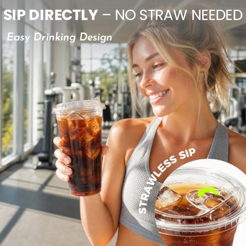 Image of Ginkgo 50 Pack 32 oz Clear Plastic Cups with Strawless Sip Lids