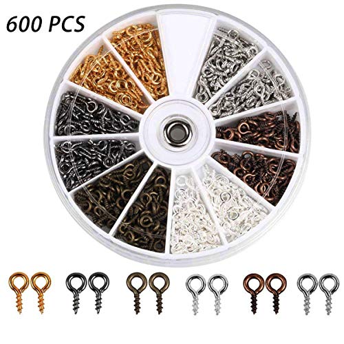 Coolrunner 6 Colors 600-1200Pcs Small Screw Eye Pins, Eye pins Hooks, Eyelets Screw