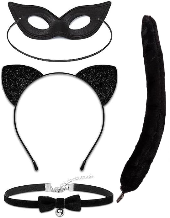 NVAZIOP Cat Costume Cat Ear Necklace and Short VersionTail with Black Mask for Girls Women Cosplay Costome for Halloween