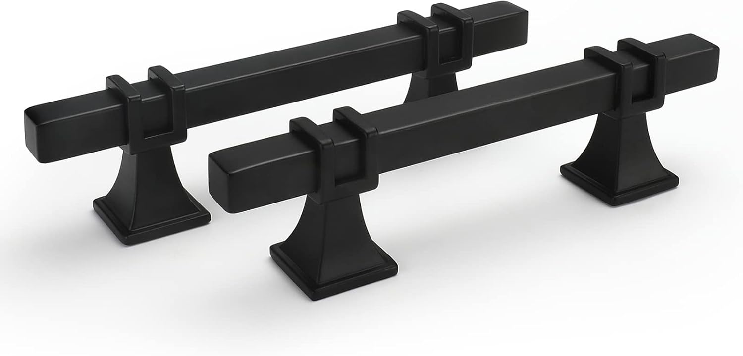 10 Pack 3 Inch Cabinet Handles Matte Black Cabinet Pulls Black Drawer Pulls Handware for Kitchen, Square Drawer Handles,76mm with Long Short Screws 3in Hole Centers 10 Pack Matte Black